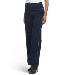 BAGATELLE COLLECTION Indigo Wash Wide Leg Studded Jeans